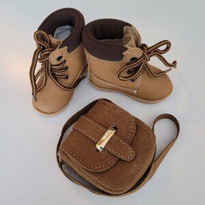 New Maplelea Hiking Boots & Suede Saddle Bag Purse fo 18 Inch Dolls